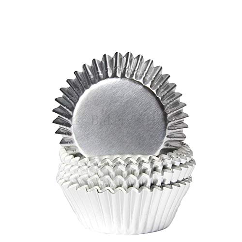 Miss Bakery's House® Papierbackförmchen - Folie - Ø 50 mm x 30 mm - Silber - 50 Stück - Cupcakeförmchen - Muffin Liners - glänzend - fettdicht - metallic von Miss Bakery's House