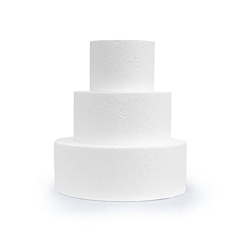 Miss Bakery's House® Styroporscheiben - Cake Dummy - Set 1 – 7,5 cm – Ø 10 cm + 15 cm + 20 cm - 3 Etagen - Cake-Pops - 22,5 cm hohe Styroportorte 3-stöckig von Miss Bakery's House