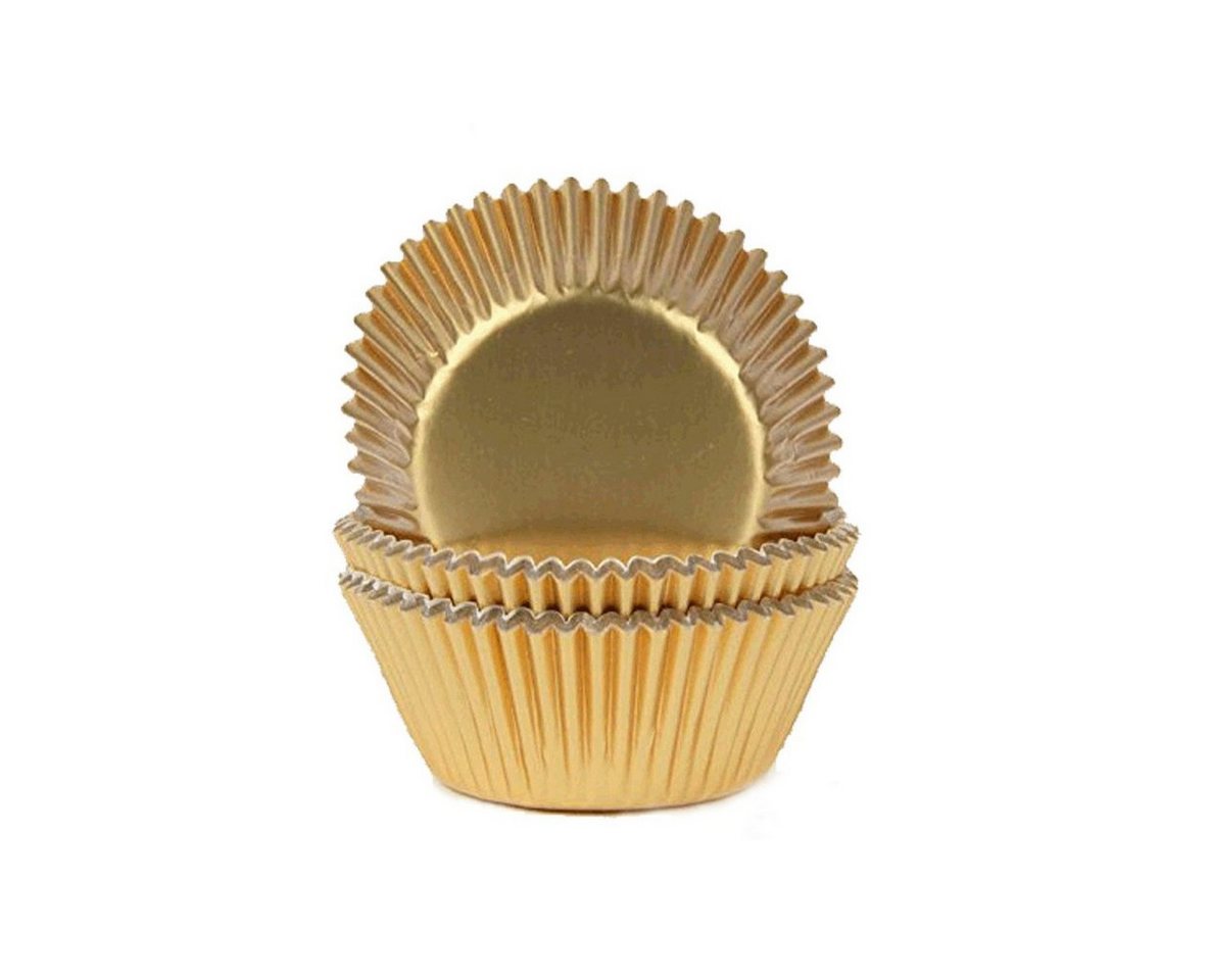 Miss Bakery's House Muffinform Papierbackförmchen Folie - Ø 50 mm x 30 mm, (Gold 50-tlg), Standardgröße rund, backofenfest von Miss Bakery's House