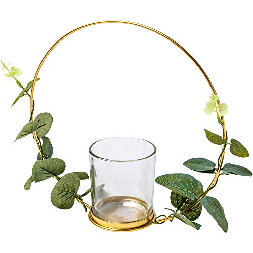 2er Set edle Teelichthalter Hoops aus Metall & Glas Botanical Eukalyptus Gold grün Kerzenständer für Teelichter Tisch-Deko Wohnungs-Dekoration Hochzeits-Deko Accessoires & Zubehör Weihnachten von Miss Lovely