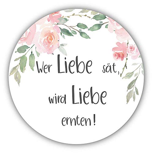 40 Sticker Aufkleber "Wer Liebe sät"weiß mit Blumen-Muster rosa pink Ranke grün Vinttage Zubehör Gastgeschenke Hochzeit Blumen-Samen Selbstgemachtes Taufe Konfirmation & Kommunion Tisch-Deko von Miss Lovely