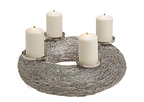 Belladecora 1x Adventskranz, Kerzenhalter aus Metall Silber (B/H/T) 42x13x42cm von Miss Lovely