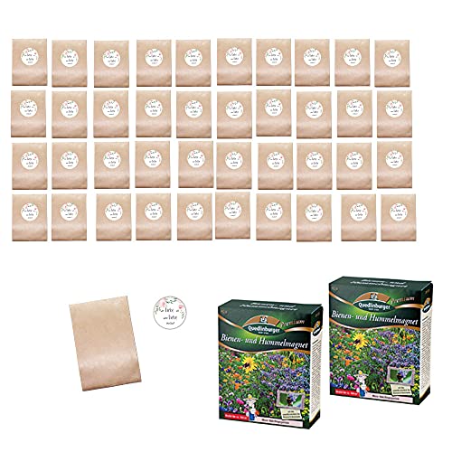 DIY Gastgeschenke-Set mit Blumen-Samen "Wer Liebe sät, wird Liebe ernten" mit Blumen-Motiv in rosa für 40 Personen- 82 Teile - 40 Beutel, 40 Sticker & 200 gr Blumensamen Taufe & Hochzeit Zubehör von Miss Lovely