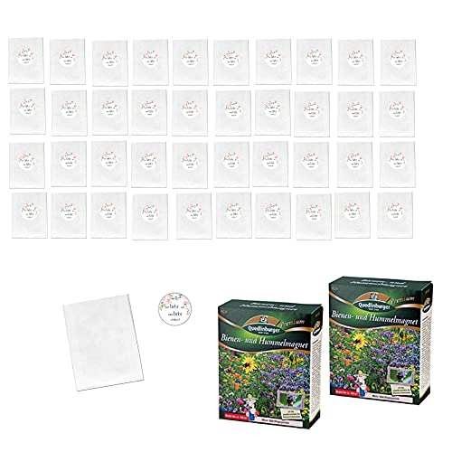 DIY Gastgeschenke-Set mit Blumen-Samen "Wer Liebe sät, wird Liebe ernten" mit Blumen-Motiv in weiß rosa für 40 Personen- 82 Teile - 40 Beutel, 40 Sticker & 200 gr Blumensamen Taufe & Hochzeit Zubehör von Miss Lovely
