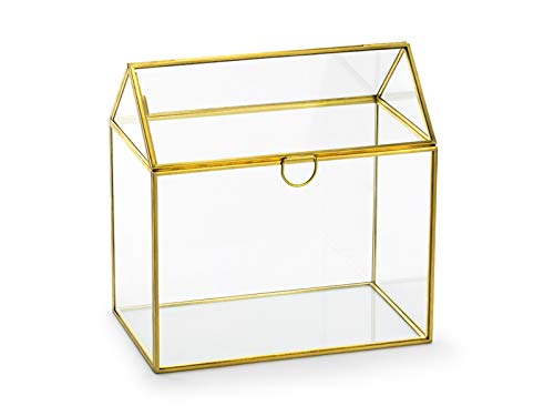 Edle Geld-Box Brief-Box Hochzeits-Box Terrarium aus Glas & Metall Gold ideal für Kuverts Hochzeits-Karten & Geld-Geschenke zur Hochzeit Hochzeits-Dekoration Deko Zubehör Accessoires Tisch-Deko von Miss Lovely