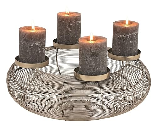 Edler Advents-Kranz Weihnachts-Gesteck aus Metall Ø 38cm Silber Deko-Kranz Kerzenhalter Weihnacht Deko-Kranz Stumpen-Kerzenhalter Weihnachten Advent Winter Weihnachts-Deko Wohungs-Dekoration von Miss Lovely