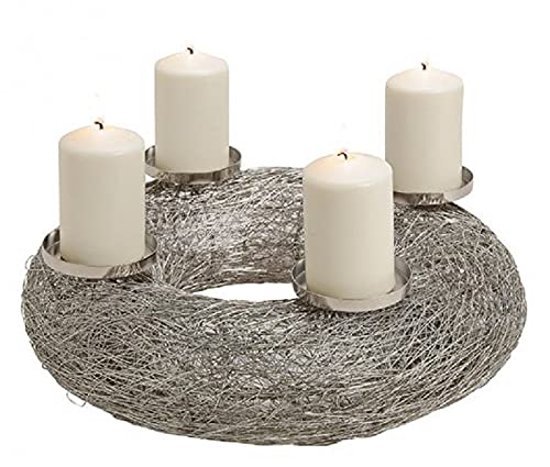 Edler Advents-Kranz Weihnachts-Gesteck aus Metall Ø 42cm silber Deko-Kranz Teelicht-Halter Weihnacht Deko-Kranz Stumpen-Kerzen-Halter Weihnachten Advent Winter Weihnachts-Deko Wohungs-Dekoration von Miss Lovely