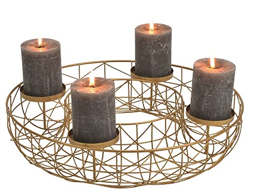 Edler Goldener Adventskranz Korb Weihnachts-Gesteck aus Metall Ø 40cm Gold Deko-Kranz Weihnacht Stumpen-Kerzen-Halter Weihnachten Advent Winter Weihnachts-Deko Wohungs-Dekoration von Miss Lovely