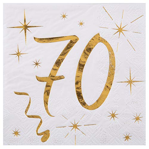 Geburtstags-Servietten "70" zum 70. Geburtstag in weiß & metallic-gold Cocktail-Größe / Geburtstags-Deko Geburtstags-Feier Tisch-Dekoration 70. Geburtstag Mann & Frau Runder Geburtstag 40 Servietten von Miss Lovely