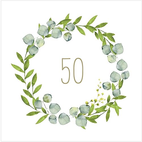 Geburtstagsservietten 50 BOTANICAL EUKALYPTUS Servietten 50. Geburtstag mit Blätter-Ranke weiß grün gold Tisch-Dekoration Geburtstag, Goldene Hochzeit & Jubiläum Geburtstags-Deko 20 Servietten von Miss Lovely