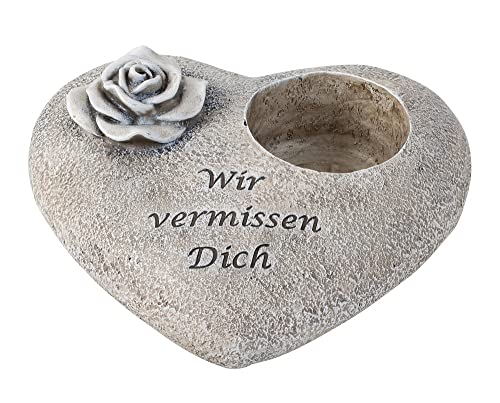 Grabschmuck Grab-Deko Herz Grab-Figur Gedenk-Stein WIR DENKEN AN DICH mit Rose grau Figur wetterfest Grabstein Urnengrab Friedhof-Deko Trauer Trauerfeier Beerdigung Abschied Beisetzung Begräbnis von Miss Lovely