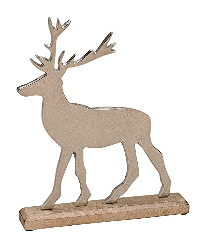 Großer XXL Aufsteller Hirsch Deko-Figur Hirsch Weihnachts-Deko aus Metall auf Sockel aus Mango-Holz - Deko-Figur - Weihnachtsdekoration Weihnachten - Herbst - Weihnachts-Deko - Advent - Geschenk-Idee von Miss Lovely