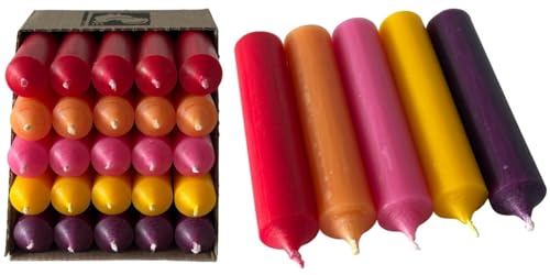 Kerzenfarm Hahn kurze Stabkerzen Bunt - Kerzenset 25 Stück - Premium Qualität Made in Germany - 22mm Durchmesser, 10cm Länge bunte Kerzen durchgefärbt - Stabkerzen pastellfarben - Tafelkerzen Set 1 von Miss Lovely