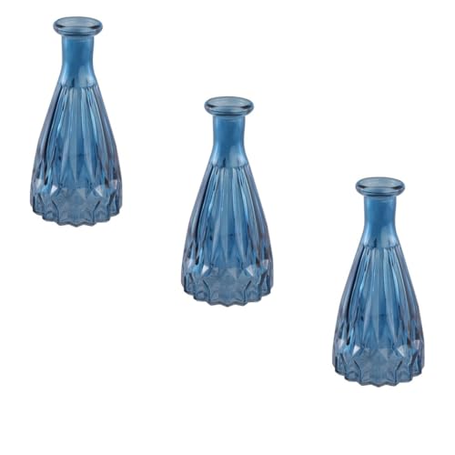 Kleine Vasen (3 STK.) Blumenvasen für die Tisch-Deko zur Hochzeit Taufe Konfirmation & Kommunion aus Glas Farbe: Blau Höhe 10,7cm von Miss Lovely