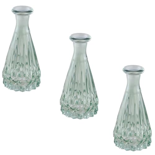 Kleine Vasen (3 STK.) Blumenvasen für die Tisch-Deko zur Hochzeit Taufe Konfirmation & Kommunion aus Glas Farbe: Pastell Grün Höhe 10,7cm von Miss Lovely