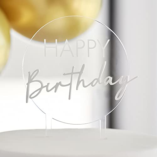 Kuchen-Deko HAPPY BIRTHDAY Kuchen-Stecker Cake-Topper Torten-Aufsatz Geburtstag aus Plexiglas / Acryl transparent & weiß - Geburtstagsdekoration für Kuchen & Torten Erwachsene & Kinder Gebäck-Deko von Miss Lovely