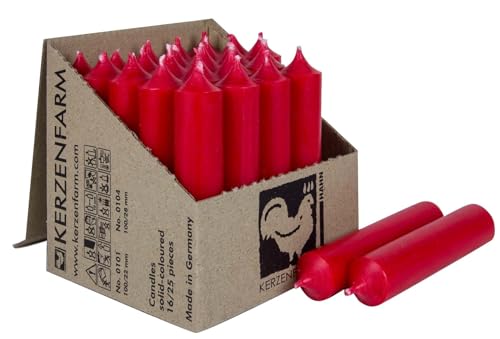 Kurze Stabkerzen Tafelkerzen durchgehend gefärbt Spitzkerzen für die Tisch-Deko zur Hochzeit Weihnachten & Party (25, Rot) von Miss Lovely