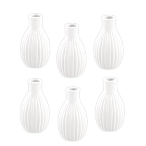 Mini Vase (6 STK.) Blumenvasen für die Tisch-Deko zur Hochzeit Taufe Konfirmation & Kommunion aus Keramik Farbe: Creme-weiß Höhe 8,5cm von Miss Lovely