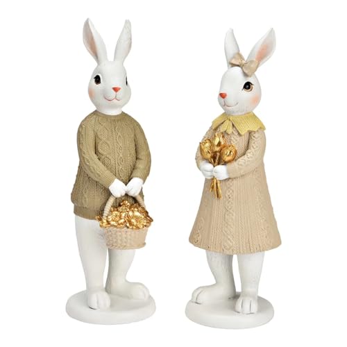 Miss Lovely 2er Set große Deko-Figuren Osterhasen Hasen-Paar Mann & Frau Oster-Fest Oster-Dekoration Deko-Figur Frühling Ostern Farben: weiß & Gold von Miss Lovely