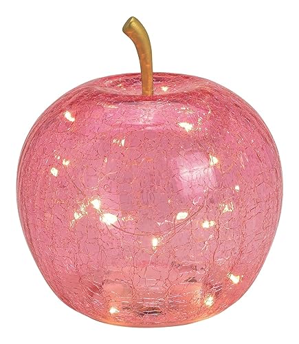 Miss Lovely Deko Apfel LED beleuchtet 20 LEDs Deko-Figur Obst aus Glas in rosa Wohnungs-Dekoration Herbst-Deko Weihnachten Weihnachts-Deko Weihnachtsschmuck Advent Winter-Dekoration von Miss Lovely