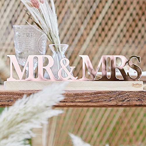 Miss Lovely Deko-Aufsteller Deko-Schild MR & MRS in roségold Kupfer aus Acryl mit Holz-Sockel Schriftzug Schild Hochzeits-Deko Candy-Bar Tisch-Dekoration Accessoire-s & Zubehör Hochzeit von Miss Lovely