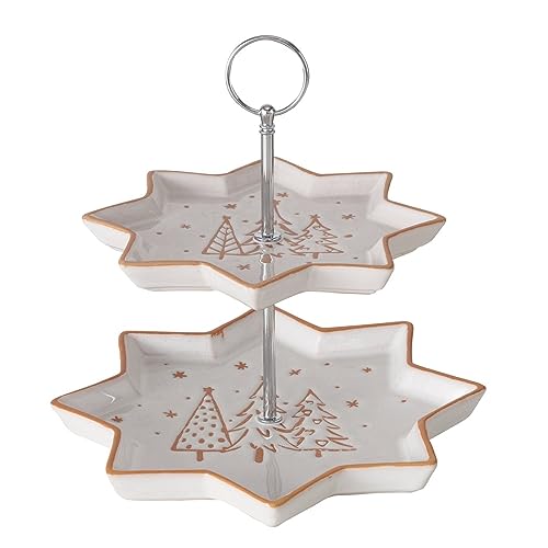 Miss Lovely Etagere Weihnachts-Etagere Winterwald in weiß & Gold aus Keramik 2-stöckig - Geschenk-Idee Weihnachten Weihnachts-Geschirr Serviergeschirr Keks-Teller Advent von Miss Lovely