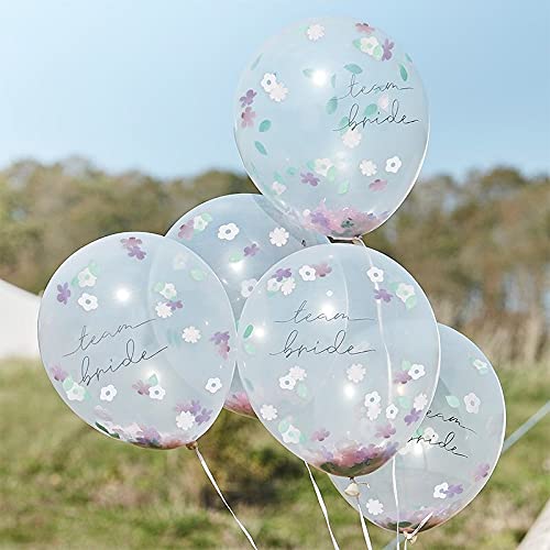 Miss Lovely JGA-Ballons Luft-Ballons Konfetti-Ballons Team Bride transparent mit Konfetti-Blumen Pastell JGA Accessoires Dekoration Zubehör Junggesellinnen-Abschied Deko Party Frauen Braut 10 Ballons von Miss Lovely