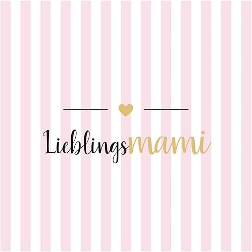 Miss Lovely Servietten LIEBLINGS-Mami Tisch-Dekoration Muttertag Danke Mama Mutti Statement-Serviette in rosa pink & weiß gestreift mit goldenem Herz 60 Servietten von Miss Lovely