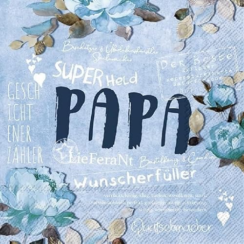 Miss Lovely Servietten Papa SUPERHELD Tisch-Dekoration Vatertag Herrentag Männertag Danke Papa Statement-Serviette in blau 20 Servietten von Miss Lovely