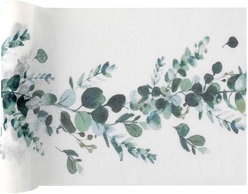 Miss Lovely Tischläufer Tischdecke Tischband mit Eukalyptus Blättern Botanical Natural Living in weiß & grün Tisch-Dekoration Frühling Sommer Ostern Hochzeit 2 Rollen = 6m von Miss Lovely