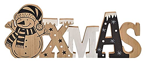 Miss Lovely Weihnachts-Deko Schriftzug Xmas Schild aus Holz schwarz braun & weiß mit Schneemann Weihnachts-Schmuck Figur Advent Dekoration - Weihnachtss-Deko - Aufsteller von Miss Lovely