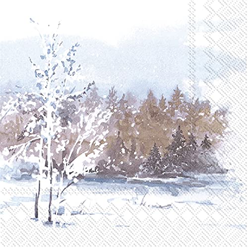 Miss Lovely Weihnachts-Servietten moderner Winter-Wald im Schnee beige braun weiß blauTisch-Dekoration Weihnachts-Deko Winter Weihnachten & Advent 40 Servietten von Miss Lovely