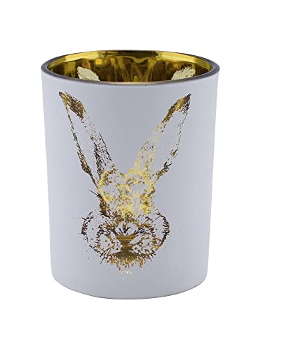 Miss Lovely Windlicht Teelichthalter Teelichtglas Osterhase in weiß & Gold Tischdeko edler Kerzen-Ständer Frühlings-Deko Ostern Raumdeko modern von Miss Lovely
