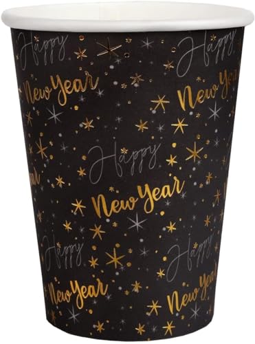 Party-Becher Silvester HAPPY NEW YEAR Papp-Becher Einweg-Geschirr Tisch-Deko in schwarz & gold - Tisch-Deko Silvester-Party Zubehör Neujahr Jahres-Wechsel Feier 20 Becher von Miss Lovely