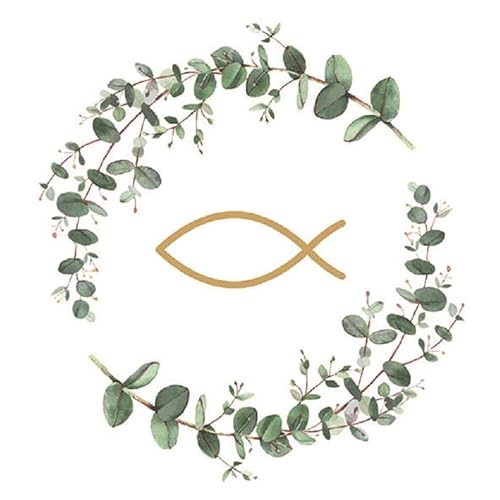 Servietten Christen-Fisch im Eukalyptus-Kranz zur Taufe Konfirmation Kommunion & Firmung in weiß grün & Gold Tisch-Deko für Junge & Mädchen Dekoration kirchliche Feste 60 Servietten Servietten Christen-Fisch im Eukalyptus-Kranz zur Taufe Konfirmation Kommunion & Firmung in weiß grün & Gold Tisch-Deko für Junge & Mädchen Dekoration kirchliche Feste 60 Servietten von Miss Lovely