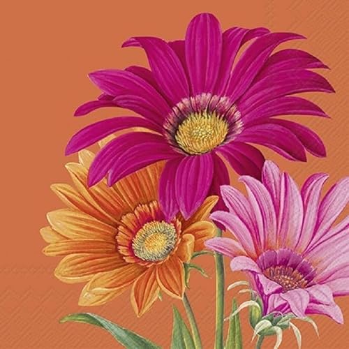 Servietten Frühling Blumen-Motiv Gerbera Papier-Servietten in orange & pink - Jahreszeitliche Tisch-Deko Frühling & Sommer 20 Servietten von Miss Lovely
