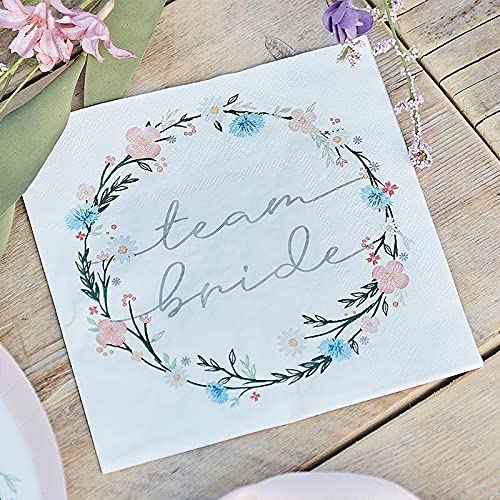 Servietten JGA Team Bride Boho Flower Blumen-Motiv rosa Pastell Papier-Servietten Tisch-Deko Junggesellinnenabschied Junggesellen-Abschied JGA-Party Accessoires Hochzeits-Dekoration 48 Servietten von Miss Lovely