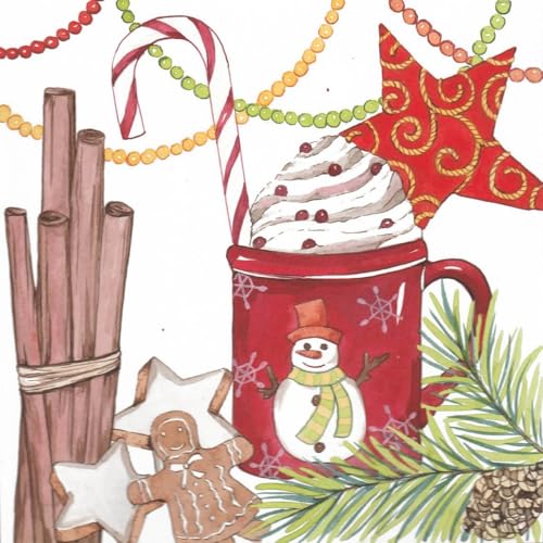 Servietten Winter Punsch Weihnachts-Servietten mit Schneemann & Lebkuchenmännchen in weiß & rot Tisch-Dekoration Weihnachts-Deko Winter Weihnachten & Advent X-Mas 60 Servietten von Miss Lovely