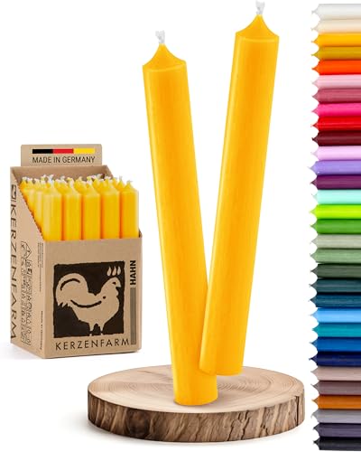 Stabkerzen 10 Stück Tafelkerzen durchgehend gefärbt Spitzkerzen für die Tisch-Deko zur Hochzeit Weihnachten & Party Farbe: Gelb Höhe:18cm von Miss Lovely