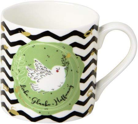 Tasse Kaffee-Tasse Kaffee-Becher mit FRIEDENSTAUBE Fisch-Motiv & Liebe Glaube Hoffnung schwarz, grün, weiß & gold zur Konfirmation Kommunion Firmung christliche Feste Jungen & Mädchen von Miss Lovely