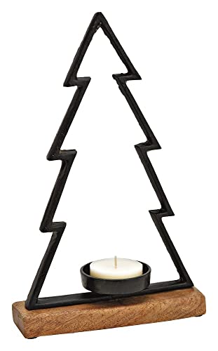 Teelichthalter Aufsteller TANNEN-Baum Deko-Figur für Teelicht aus Metall & Holz in schwarz und braun Weihnachts-Deko für Fensterbrett Sideboards & Regale Weihnachten Herbst Weihnachts-Deko Advent von Miss Lovely