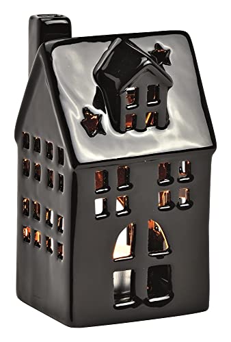 Teelichthalter Lichthaus Haus IN SCHWARZ Keramik Deko-Figur Winter-Dorf Windlicht in schwarz Kerzen-Ständer Heim-Deko Raumdeko modern Weihnachts-Deko Kerzenhalter Modern Living Herbst-Deko Advent von Miss Lovely