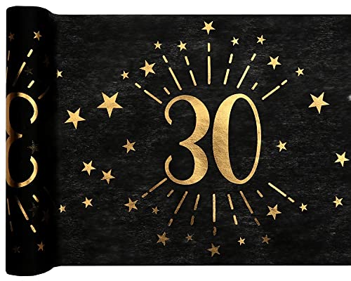 Tischläufer Tischdecke 30 zum 30. Geburtstag in schwarz & gold mit Sternen Geburtstags-Deko Geburtstags-Feier Tisch-Dekoration Geburtstag 30. Geburtstag Mann & Frau Volljährigkeit 2 Rollen = 10m von Miss Lovely