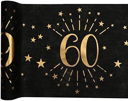 Tischläufer Tischdecke 60 zum 60. Geburtstag in schwarz & gold mit Sternen Geburtstags-Deko Geburtstags-Feier Tisch-Dekoration Geburtstag 60. Geburtstag Mann & Frau Volljährigkeit 3 Rollen = 15m von Miss Lovely