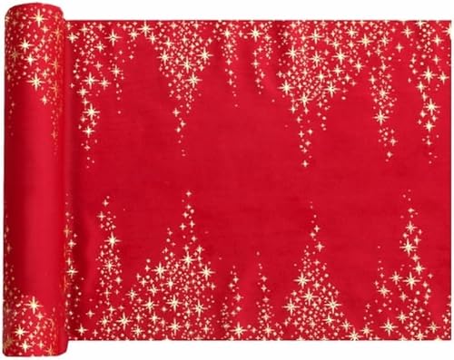 Weihnachts-Tischläufer Tischdecke Tisch-Band Sterne aus Velours in rot & Gold Glitzer Dekoration Weihnachts-Deko Tisch-Deko Winter Weihnachten & Advent 2 Rollen = Länge 5 Meter von Miss Lovely