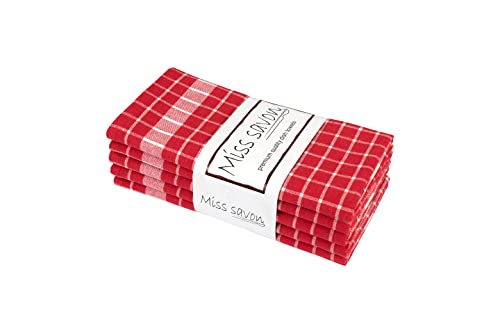 Miss Savon Geschirrhandtücher Rot - 5er Set Geschirrtücher Baumwolle Premium Küchenhandtücher Küchentücher Vintage & Deko Handtücher für die Küche Kariert (Rot) von Miss Savon