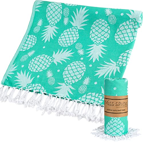 Miss Savon Saunatuch – Ananas Saunahandtuch Baumwolle | 100x180 cm | Strandtuch Handtücher Groß Decke XXL für Sport Fitness Sauna Yoga Matte Badetuch Sporthandtuch (Grün) von Miss Savon