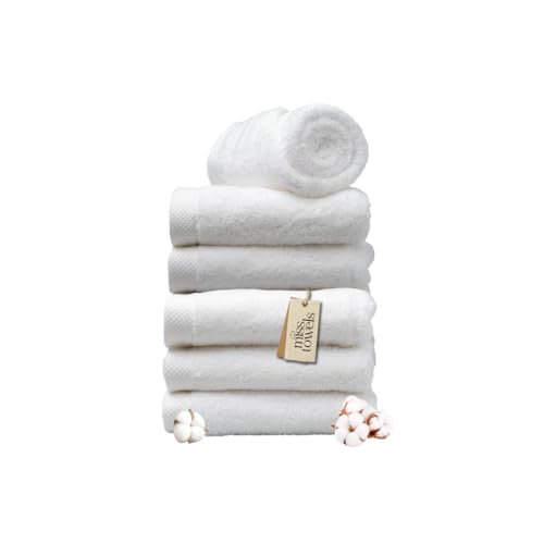 MissTowels® Handtuch Set 6-teilig – 100% Baumwolle aus Portugal, Weiß, 50x100 cm – Weich & Saugfähig – Hotelqualität – Oeko-TEX Zertifiziert – 5+1 Gratis von Miss Towels
