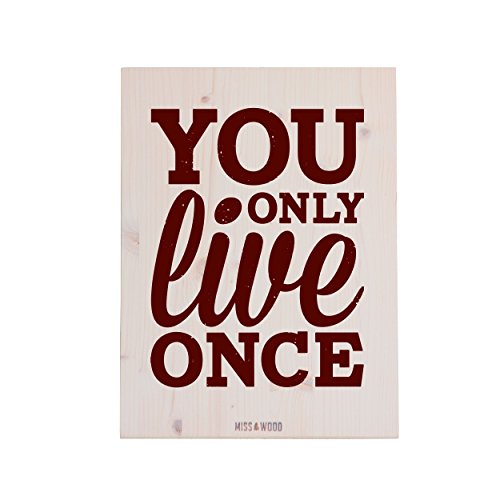 Miss Wood Woody M Wandbild aus Holz Handarbeit mit Design YOLO, weiß von Miss Wood