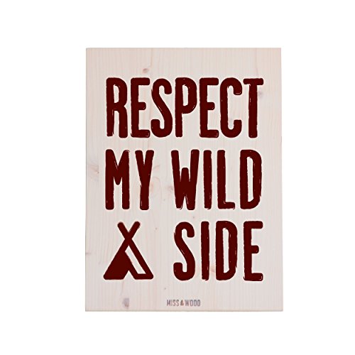 Miss Wood Woody M Wandbild aus Holz Handarbeit mit Respect My Wild Side Design, Weiß von Miss Wood
